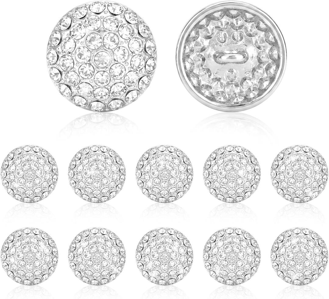 10 Pcs Rhinestone Buttons, 0.6 Inch Crystal Sew on Buttons | Silver Rhinestones for Clothes, Sewing Wedding Bridal DIY Crafts Decorations Supplies, 15mm