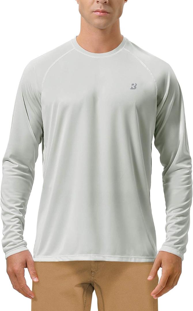 Roadbox Mens UPF 50+ UV Sun Protection Shirts Outdoor Long Sleeve SPF Rash Guard for Fishing Hiking Swimming Running, Small
