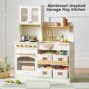 Tiny Land Wooden Play Kitchen for Kids Enhanced Storage with Cabinets & Bins, Modern Toddler Kitchen Playset with Stove, Sink & Accessories