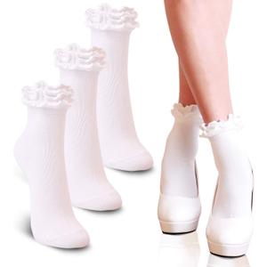 Youneedthat Women's Double Ruffle Frilly Ankle, Crew Socks Cotton Lettuce Lace Trim Big Girls (Pack of 3/5)
