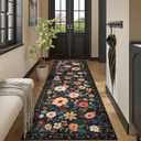 DUKINO Runner Rug, 2x10 Kitchen Runner Rug for Hallway with Non Slip Backing, Washable Low Pile Soft Boho Floral Carpet for Kitchen, Entryway, Hallway, Laundry, Bedroom, Black