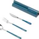 Travel Utensils Set, 4pcs Stainless Steel Reusable Cutlery, Portable Silverware Lunch Box for Camping and Office, Include Fork Spoon Knife with Case (Blue)