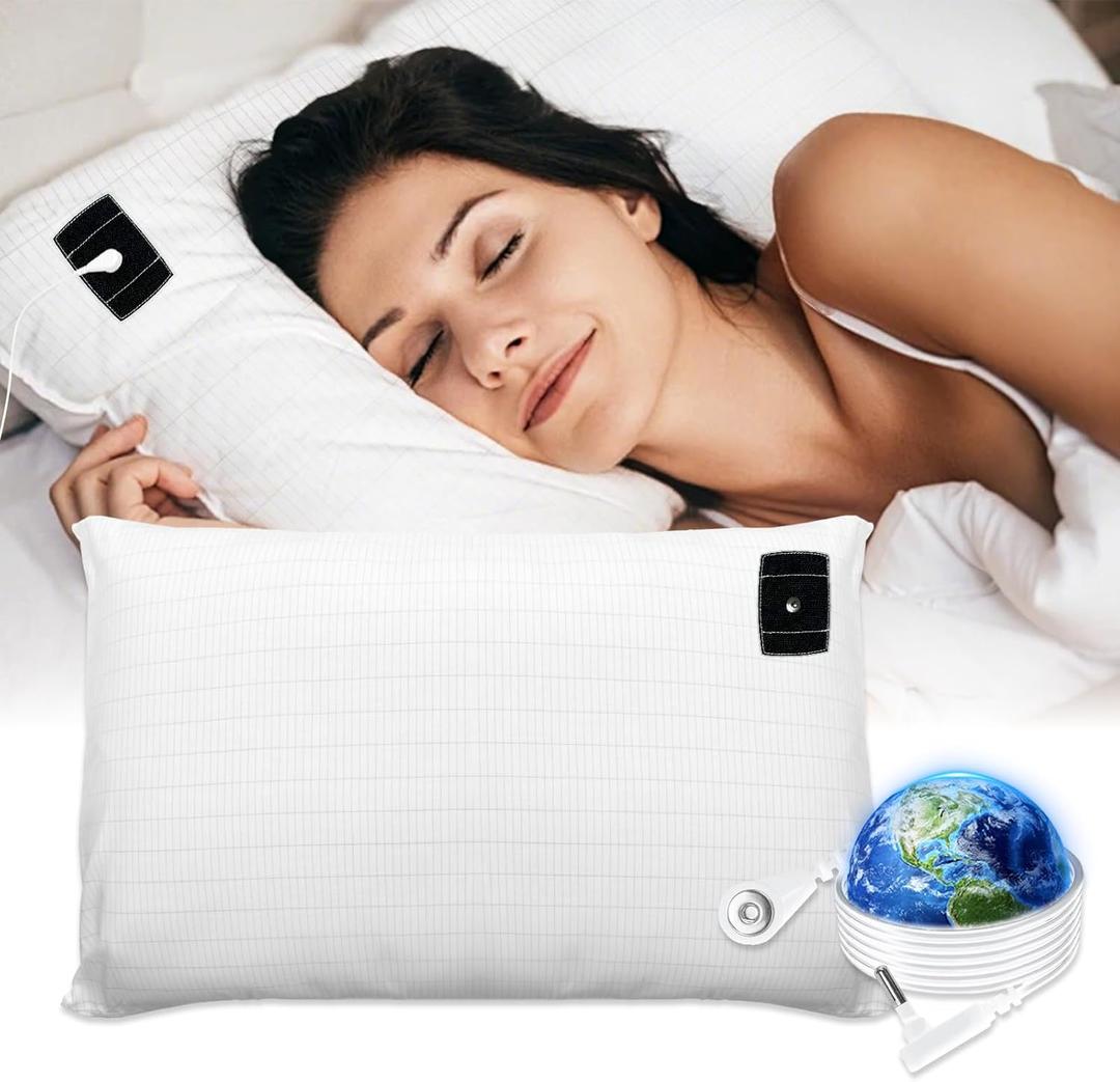 Grounding Pillowcase with Grounding Cord, Grounding Pillowcase Queen Contains Silver Fibers, Conductive Cotton Grounding Pillow Case, Improve Sleep, Relieve Pain (20x30IN, White)