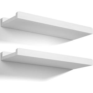 Love-KANKEI Floating Shelves Wall Mounted Set of 2, 17 Inch Rustic Wood Wall Shelves for Storage, Bedroom Living Room Bathroom Kitchen Office and More White