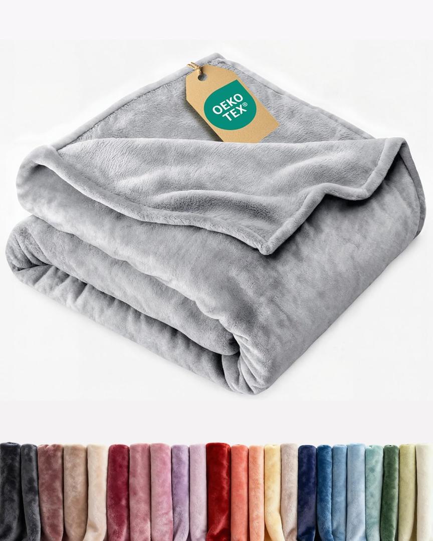 Ultra Soft Fleece Blanket Throw Size - Flannel Fleece Luxury Throw Blanket - Lightweight for Couch Bed Chair - Thick, Warm and Breathable - All Season Cozy Fuzzy, Anti-Static Microplush Bedding, Grey