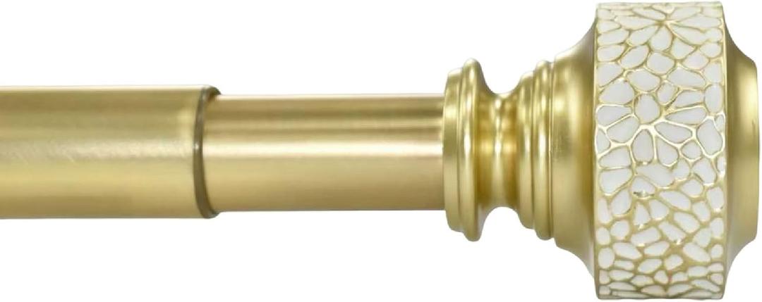 Gold Curtain Rod for Large Window, Decorative Mosaic Floral Finial
