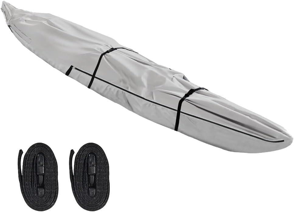 600D Fade and Tear Resistant Trailerable Kayak Cover with Waterproof Zipper, Waterproof & UV-proof Heavy Duty Canoe Cover for Indoor/Outdoor Storage (12ft, gray)