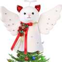 Christmas Tree Topper Decoration Lighted Animal Angel Tree Topper with Glitter Wings LED Lighted Ornament for Christmas Holiday Mantel Table Decor Home Decorations Supplies(Cat)