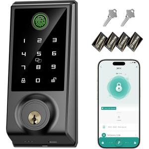 IRONZON Smart Door Lock, 5-in-1 Keypad Deadbolt for Front Door, Keyless Entry Door Lock with App Control, Auto-Lock, Anti-Peeping Password, 4 IC Cards, 15-Min Installation, Black