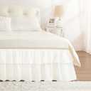 RIMELA Ruffle Bed Skirt Warm White Queen 15 Inch Drop, Elastic Wrap Around Bed Skirting Queen Size, Easy to Install Dust Ruffle, Machine Washable Soft Fabric, Multi Ruffle Bedskirt