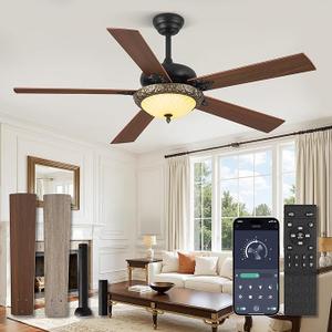 Fanbulous 56" Ceiling Fans with Lights, Rustic Ceiling Fan with Dimmable LED Light, Remote/APP Control,5 Dual Finish Blades,6-Speeds Traditional Ceiling Fan for Bedroom, Living Room,Indoor & Outdoor