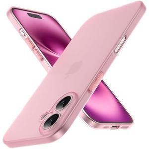 Ultra Slim (0.3mm) Case for iPhone 16 6.1-inch, Never Yellowing, Slim Fit Ultra-Thin Soft Flexible TPU Matte Phone Case Non-Slip Gel Rubber Skin Silicone Protective Cover for iPhone 16, Matte Pink 2Pcs