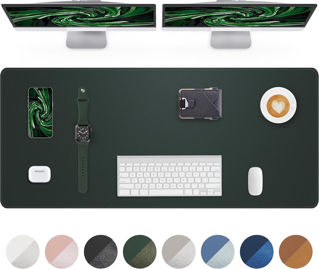 Leather Desk Pad Protector - 48" x 17" Non-Slip PU Leather Large Mouse Pad, Waterproof Desk Blotter Mat for Office and Home (Dark Green)