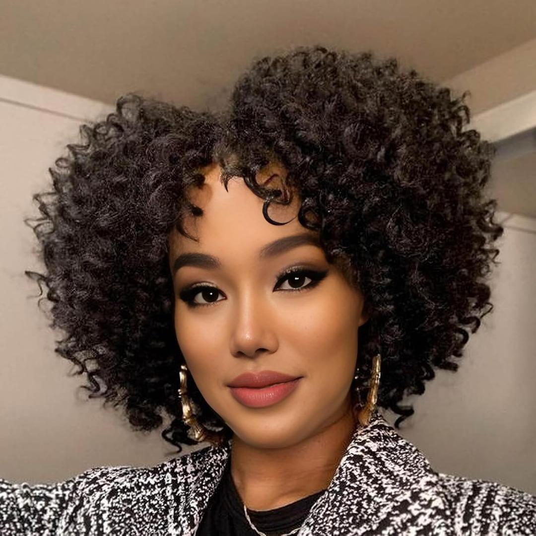 MIMAN 5 Packs Short Curly Crochet Braids 8 Inch Jamaican Bounce Ocean Wave Crochet Hair Extentions for Black Women DIY Mohawk Braided Ponytail Hairstyle Natural Black Synthetic