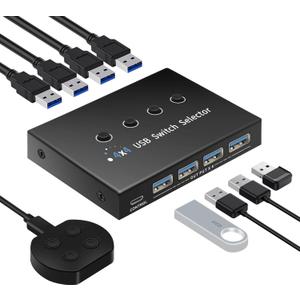 USB 3.0 Switch 4 Computers 3 Computers Keyboard Mouse,4 Port USB Switcher Sharing Mouse Keyboard Scanner Printer, Includes Cables and Remote