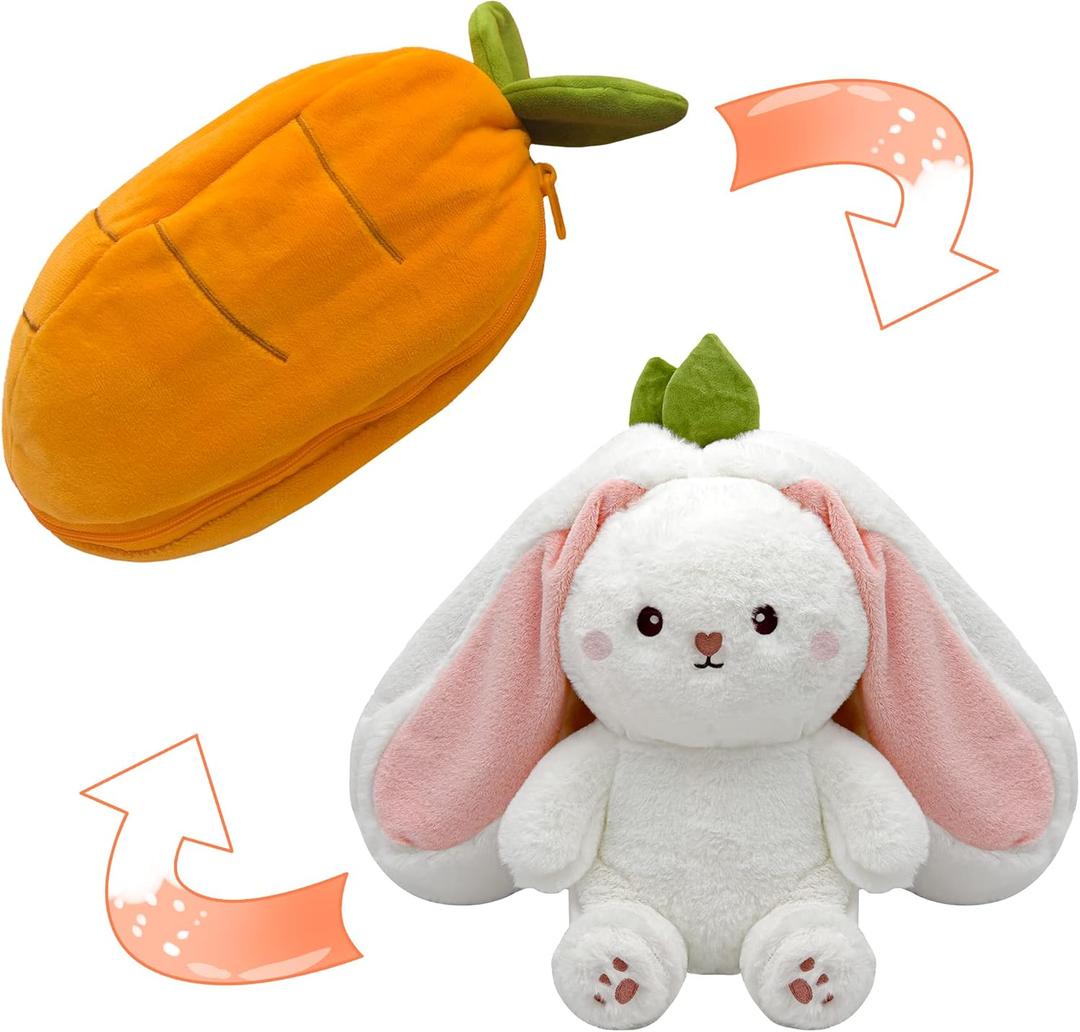 YOUBLEK Bunny Stuffed Animal,Carrot Reversible Cuddle Bunny Plush Doll with Zipper Cute Soft Rabbit Toys Pillow for Kids and Adults Easter Bunnies Plushies Gifts (Carrot, 7.09 inches)