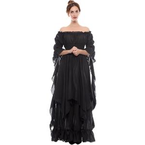 LTAKK Renaissance Dress Women Medieval Costume Victorian Dresses Peasant Gothic Fairy Witch Wedding Under Dress (Small-Medium, Black)