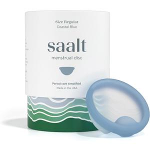 Saalt Menstrual Disc - Soft, Flexible, Reusable Medical-Grade Silicone - Wear 12 Hours - Removal Notch - Two Sizes - Menstrual Cup or Tampon Alternative - Made in USA - Lasts 10 Years (Blue, Regular)