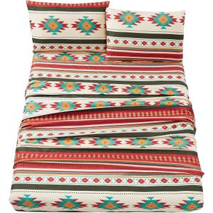 Chezmoi Collection Prescott 4-Piece Southwestern Geometric Tribal Multicolor Cream Red Teal Orange Sheet Set, King Size