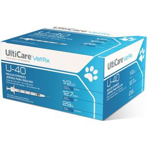 UltiCare VetRx U-40 1/2cc Pet Insulin Syringes, 1/2cc, 29G x 1/2", 100 Ct | Comfortable & Accurate Dosing for Your Dog or Cat With Diabetes, Compatible with Any U-40 Strength Insulin