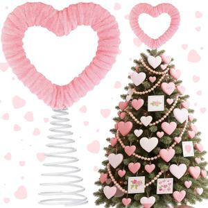 Gejoy 13 Inch Large Christmas Valentine Tree Topper Velvet Pink Heart Tree Topper Ornament for Gnome Valentines Trees Heart Decoration for Wedding Holiday Party Ornament Home Front Door Decor