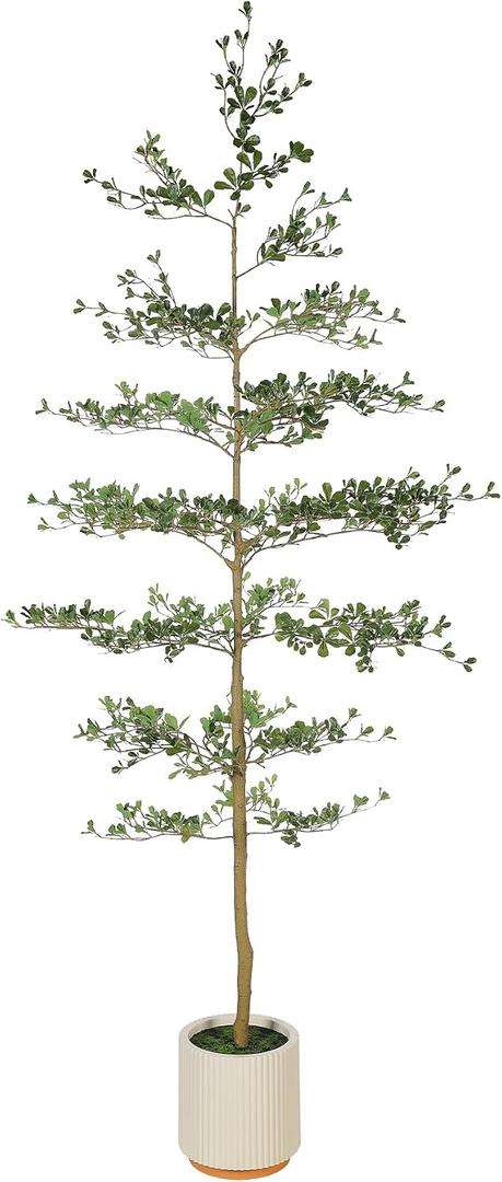 FEELEAD Faux Black Olive Tree 8ft - Large Realistic Artificial Shady Lady Tree 8 Feet with Pot Tall Indoor Fake Black Olive Trees with Natural Trunk and Realistic Leaves for Home Office Corner Decor