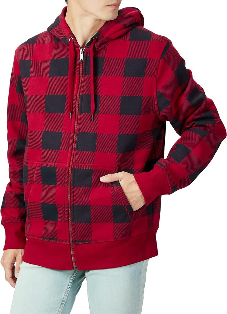 Amazon Essentials Men's Full-Zip Fleece Hoodie Sweatshirt (Big & Tall) (Black Red Buffalo Plaid) 
X-Small