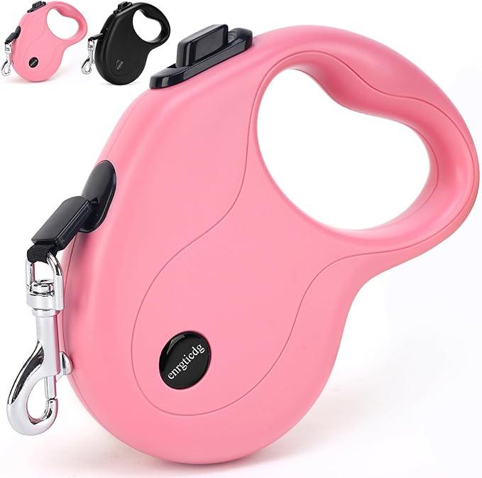 16Ft Retractable Dog Leash,Light Weight Leash for Small to Medium Dogs/Cats Up to 50lbs,Stainless Steel Spring Strong Nylon Tape, Tangle Free, One-Handed Brake (pink)