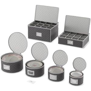 Woffit China Storage Containers - 6 Pack, Quilted Dinnerware & Stemware Set Bins for Packing Dishes and Glasses w/ 48 Felt Protectors - Christmas, Seasonal Storage Woffit China Storage Containers - 6 Pack, Quilted Dinnerware & Stemware Set Bins for Packing Dishes and Glasses w/ 48 Felt Protectors - Christmas, Seasonal Storage