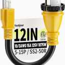 50 Amp to 110 RV Adapter 3 Prong 12 Inch, NEMA 5-15P Male to NEMA SS2-50R Female, Heavy Duty RV Electrical Adapter Cord with Twist Lock Plug, STW 10AWG 15A 125V 1875W, Yellow, ETL Listed