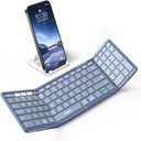 Samsers Foldable Bluetooth Keyboard with Numeric Keypad, Full-Size Wireless Folding PU Leather, Portable Travel for iOS Android Windows Mac OS, Support 3 Device(BT5.1 x 3) Blue