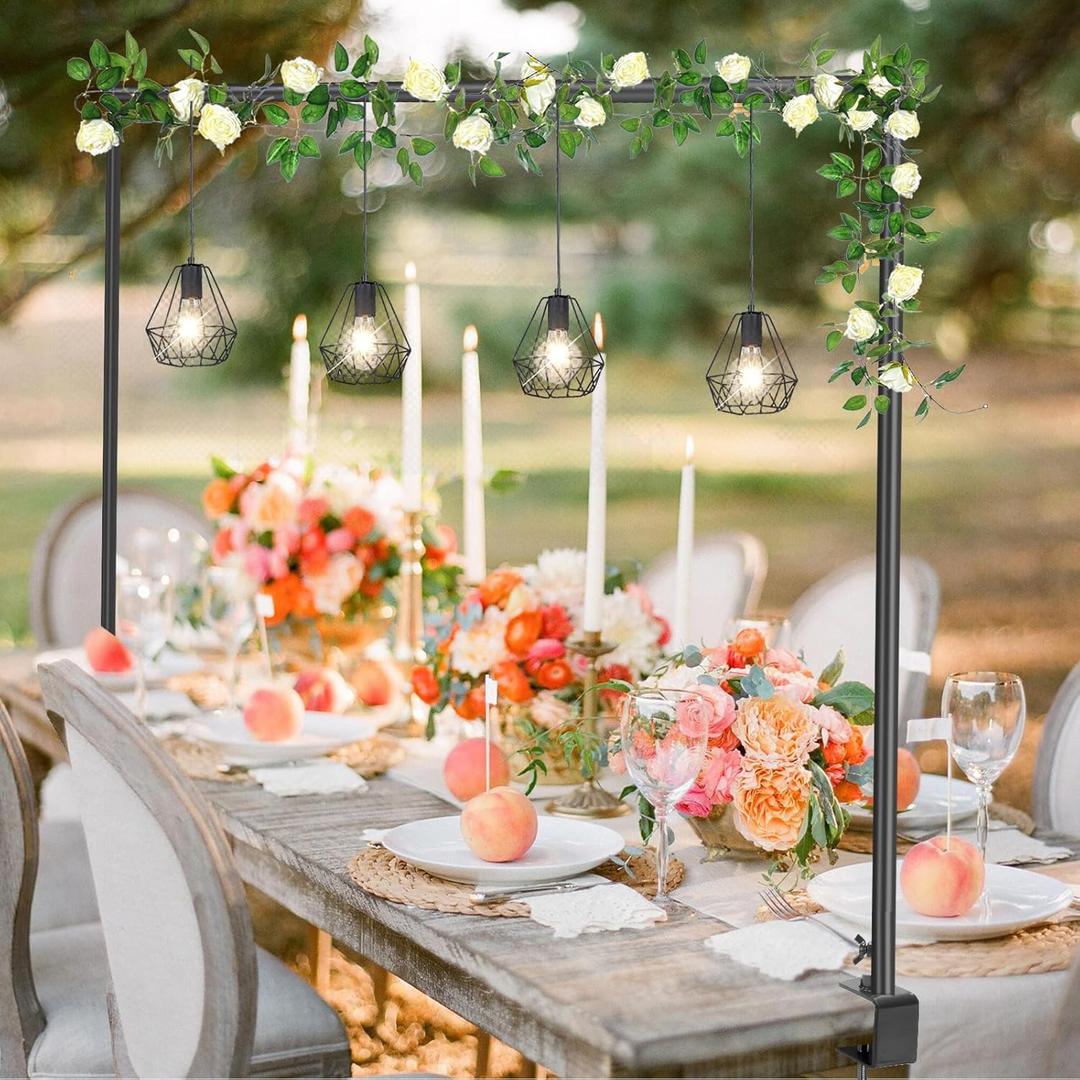 Over The Table Rod Stand with Clamps Adjustable 46"-100'' Length 29"-55" Height Table Balloon Arch Stand with Storage Bag Metal Decorating Rod for Table Hanging (Black)