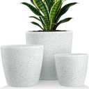 3 Pack Outdoor Planters, 14/11/8 Inch Large Planter for Outdoor Plants, Self Watering Pot with Bottom Wartering Tray, Plastic Flower Pots with Drainage, Decorative Modern Porch Decor, White