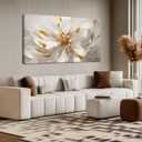 Flower Pictures Wall Decor for Office Women White and Gold Wall Art Girl Room Decoration Bedroom 24 x 48 Inch