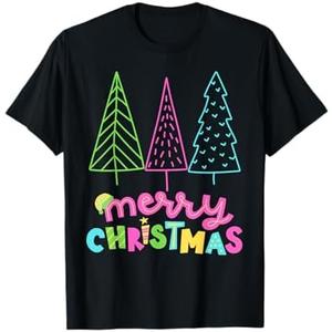 Merry Christmas Bright Tree Neon Happy Holidays T-Shirt , Size Small