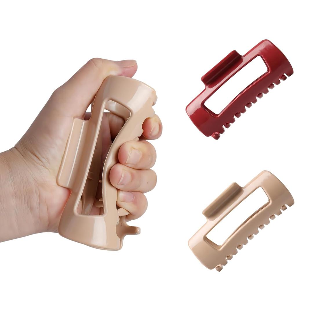 2Pcs Cloud Clips Soft & Flexible Cozy Claw Clip, Unsnappable Silicone Hair Clip for Women, Large Non-Slip Barrettes for Thin Thick Curly Hair, Red and Brown