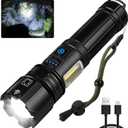 KINGCAESAR Flashlights High Lumens Rechargeable - 90,000 Lumens, Super Bright Flash Light with 5 Modes, IPX7 Waterproof Powerful LED Flashlight for Home, Outdoor Activities (Black)