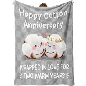 2 Year Anniversary Blanket Gifts for Him Her - Couple Blanket, 2nd Cotton Anniversary Wedding Gifts for Men Women Husband Wife Couple, Happy Cotton Second Year Marriage I Love You Gift for Him Her