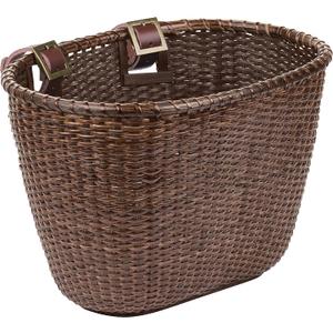 Retrospec Cane Woven Oval Dreamcatcher Basket with Authentic Leather Straps & Brass Buckles (Dark Stain)