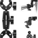 Double Clamp Mount Umbrella Clamp Pole Clip Mount for Phone, Action Camera, Motorcycle, Bike Handlebar, Cross Bar, Musical Instrument, Photo Studio Light Stand, 1Pack