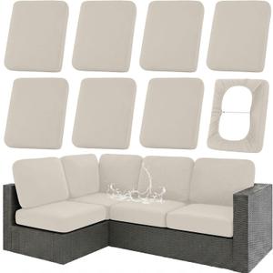 hyha Waterproof Outdoor Cushion Covers for Patio Furniture, Stretch Patio Chair Cushion Slipcovers, Coated UV Resistant Replacement Seat Covers, Solid Color (Taupe, 8PC)