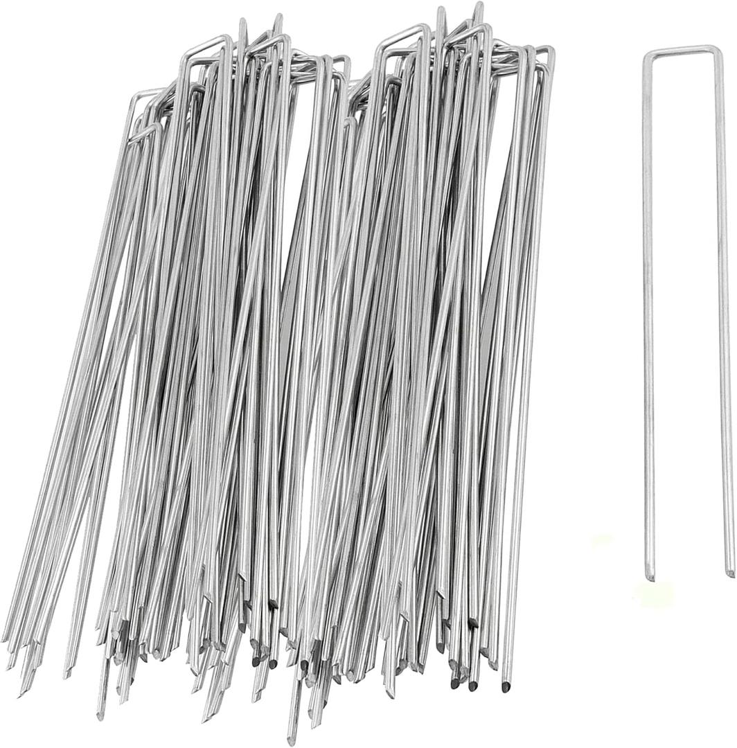 50 PCS 12 Inch 8 Gauge Garden Landscape Staples, Galvanized U-Shaped Landscape Pins, Garden Securing Stakes for Anchoring Landscape Fabric Irrigation Tubing Dog Fencing Weed Barrier Fabric
