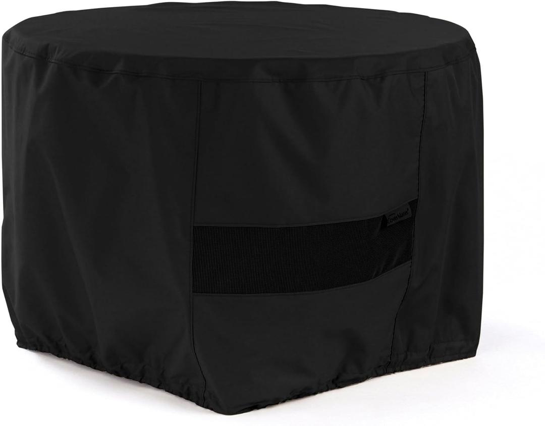 Covermates Classic Round Outdoor Fire Pit Cover All-Weather, Water-Resistant Heavy-Duty Viny with Mesh Vent, Elastic Hem for Patio Furniture Protection, Round 30DIAMETER x 18H, Black