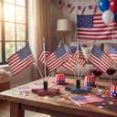 Yousoontic 2 Sets Vintage 4th of July Decorations American Flag with Pentagram Bracket Wooden Block 250th Anniversary Independence Day Patriotic Table Decorations for Home Tiered Tray Decor