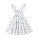 YOUNGER TREE Toddler Girl Dress Kids Sleeveless Ruffle Dresses for Girls Summer Outfits Beach Sundress(White with Blue Ditsy Flowers,3-4T)