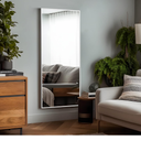 NeuType Full Length Mirror Hanging or Leaning Against Wall, Large Rectangle Bedroom Mirror Floor Mirror Dressing Mirror Wall-Mounted Mirror,Aluminum Alloy Thin Frame,White,59"x20",with Stand