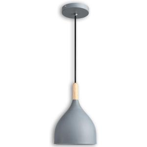 Modern Pendant Light, 6.6"x6.6"x7" Iron Hanging Fixture with Warm Oak Woodgrain, 15"-72" Adjustable Cord, E26 Socket, 4.7" Ceiling Canopy for Kitchen, Hallway  Ashwood Gray