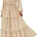 PRETTYGARDEN Fall Dresses for Women 2026 Long Sleeve Smocked Square Neck Swiss Dot Tiered Flowy Wedding Guest Maxi Dress (Medium)