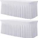 2 Pack White Spandex Tablecloths for 4 ft Rectangle Tables, Stretch Table Cloths 4 Foot Fitted Table Cover with Skirt for Parties Weddings Birthday Banquet Baby Shower (4FT(2pack))