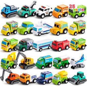 JOYIN 25 Pieces Pull Back Cars and Trucks Toy Vehicles Set for Toddlers, Girls and Boys Kids Play Set, Die-Cast Car, Party Favors, School Gifts, Goodie Bags Stuffers for Kids